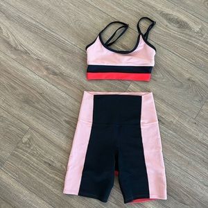 Beach Riot pink bike short/sports bra set